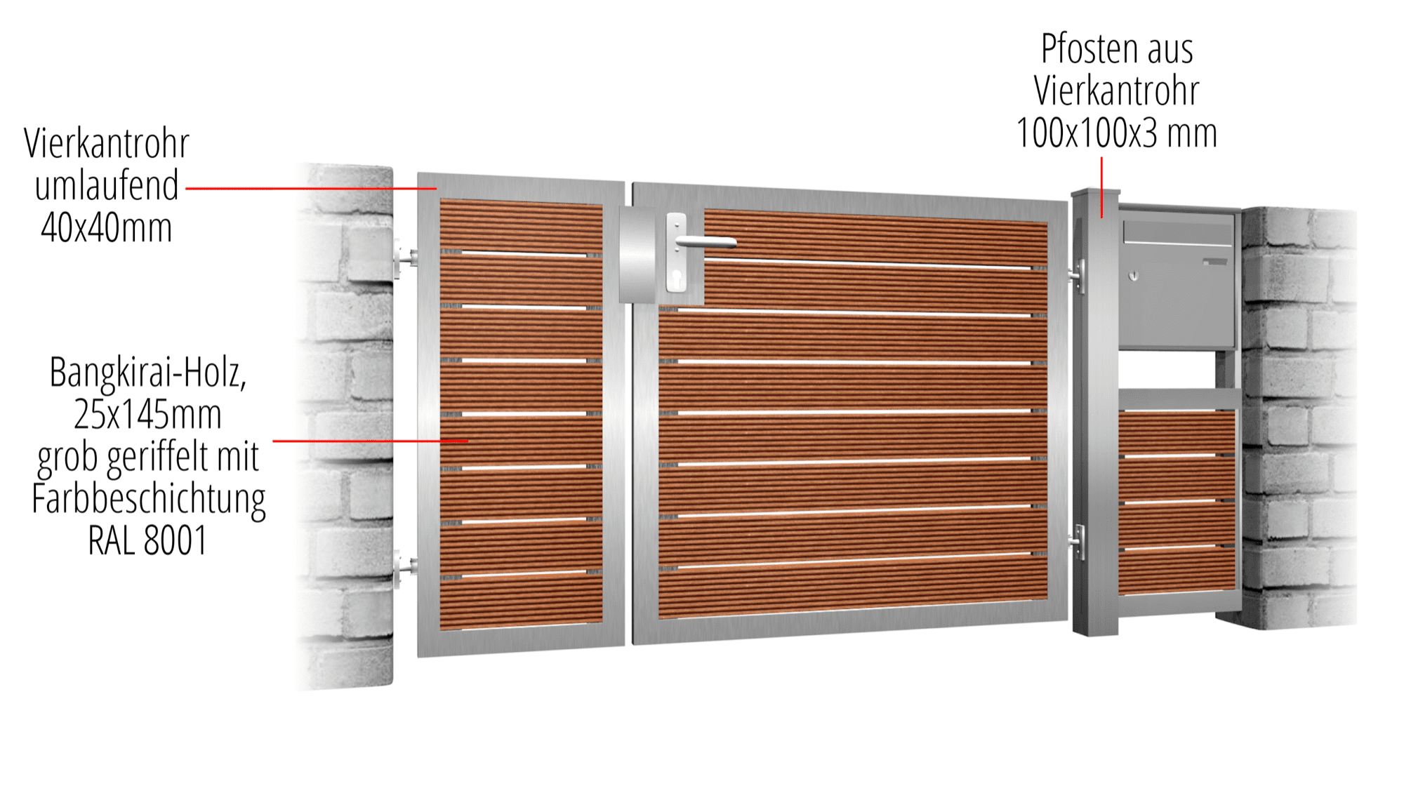 Portillon de jardin en acier inoxydable à 2 battants HFW, GE, BK