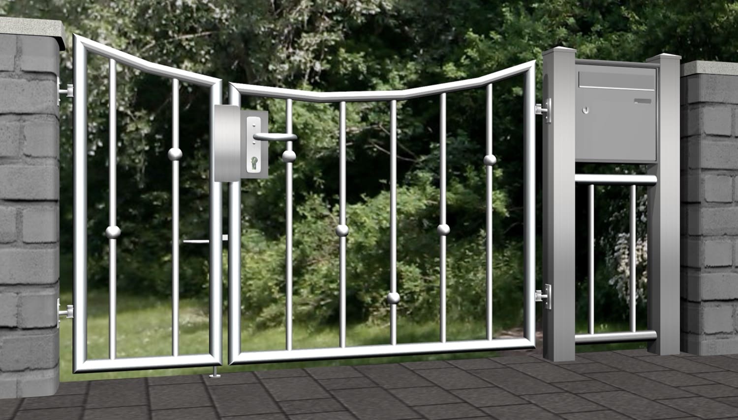 Portillon de jardin en acier inoxydable 2 battants boules en V UB, BK