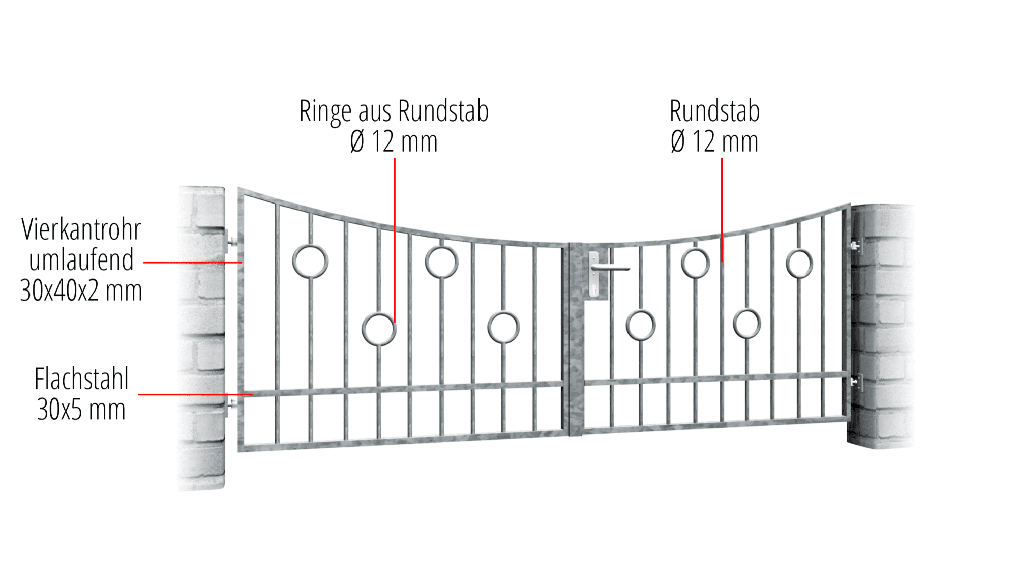 Barrière de jardin en acier galvanisé, barre circulaire à 2 battants, UB