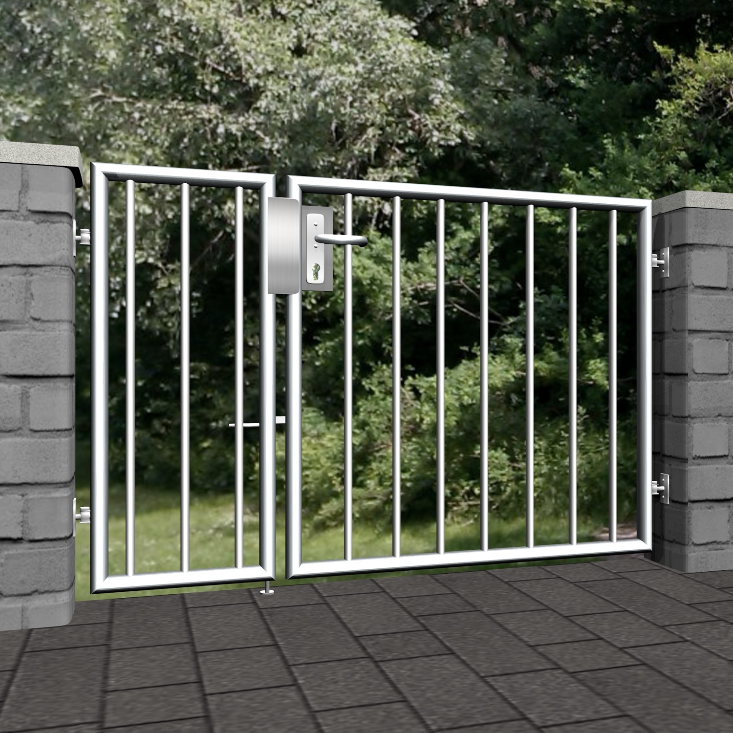 Portillon de jardin en acier inoxydable barre verticale à 2 battants 2, GE