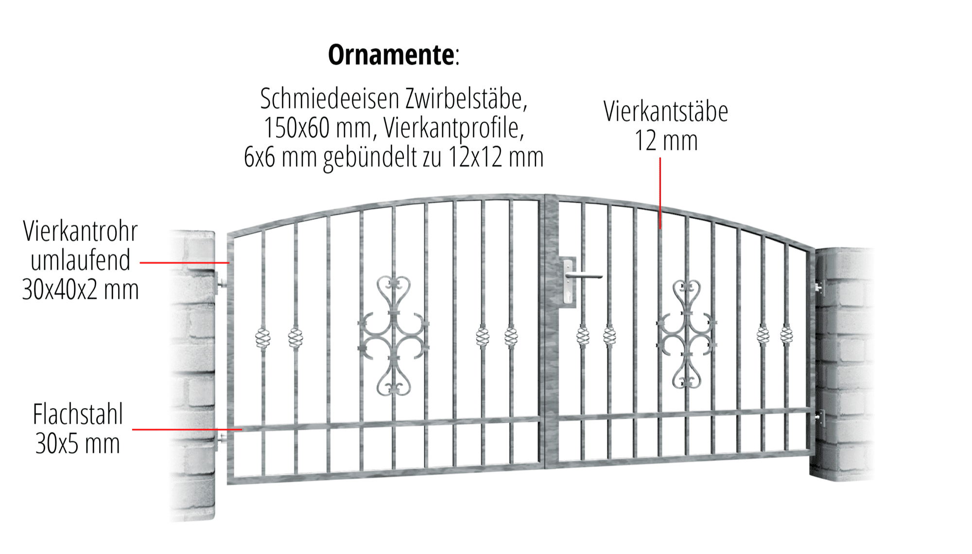 Portail de jardin galvanisé à volutes à 2 battants, OB