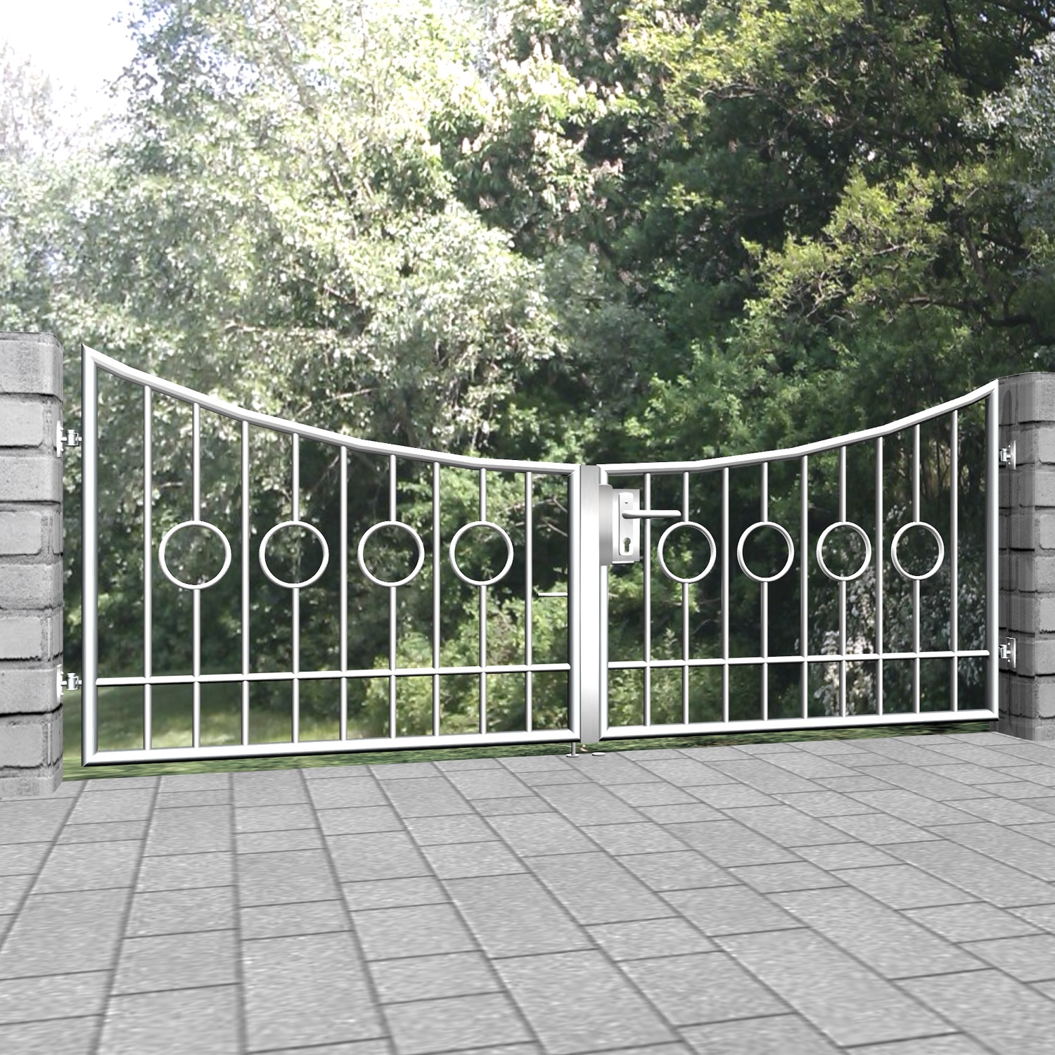 Portail de jardin en acier inoxydable, barre de cercle à 2 battants, 2 centres, UB