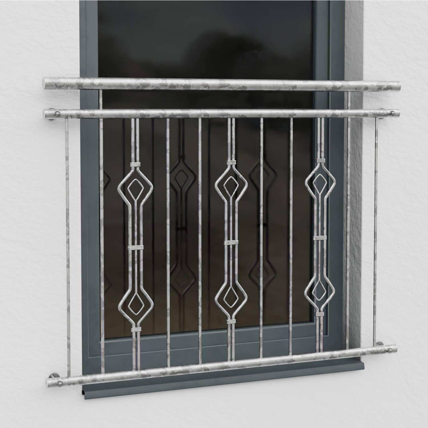 Balcon à la française en acier galvanisé ornement sablier triple 