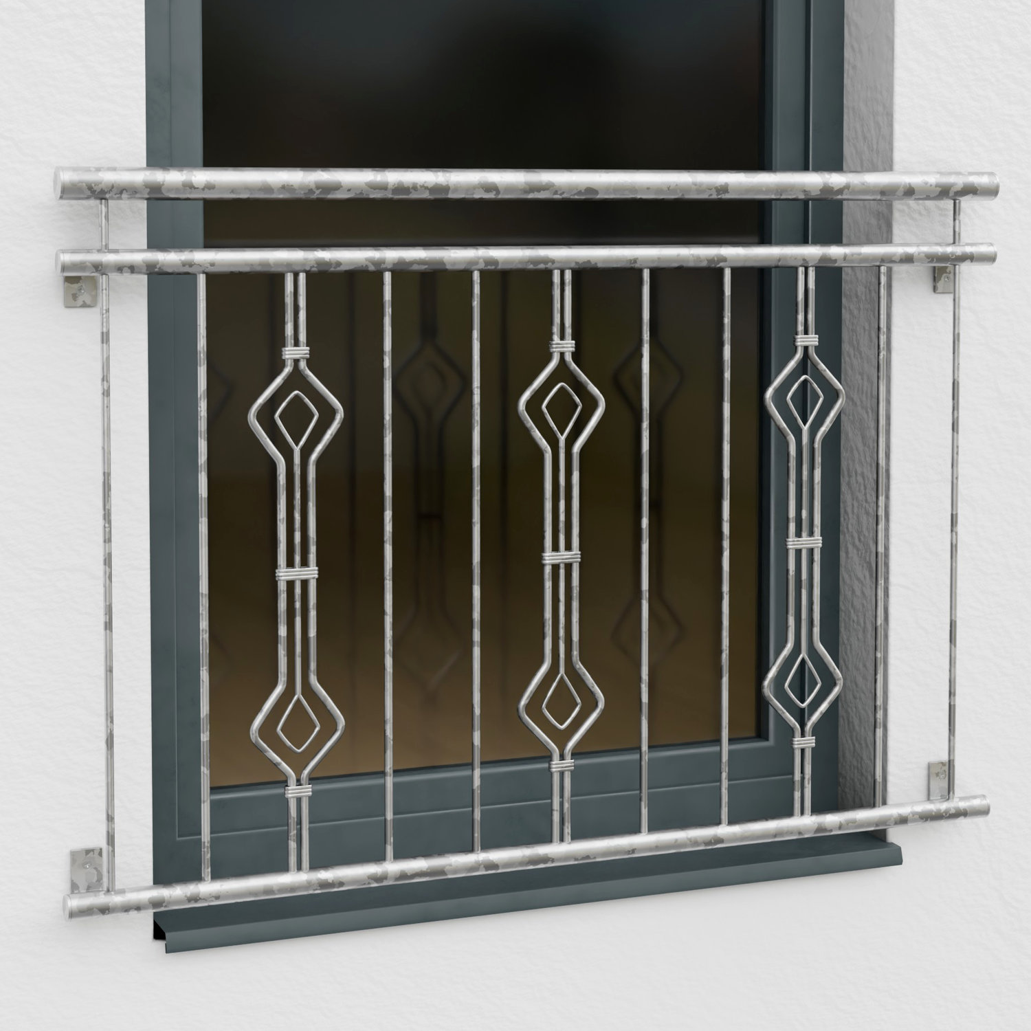 Balcon à la française en acier galvanisé ornement sablier triple 