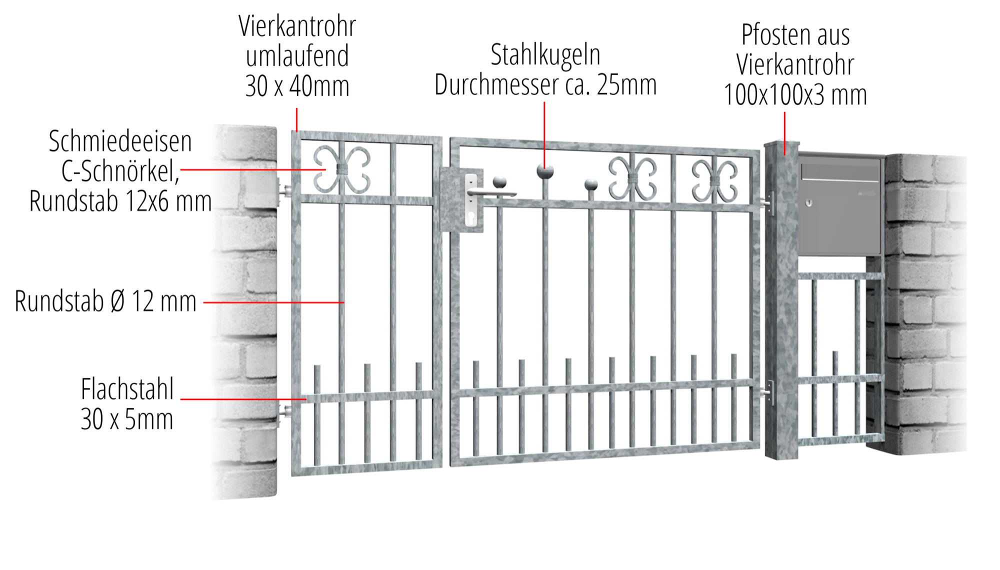 Portillon de jardin en acier galvanisé à 2 battants Berlin, GE, BK