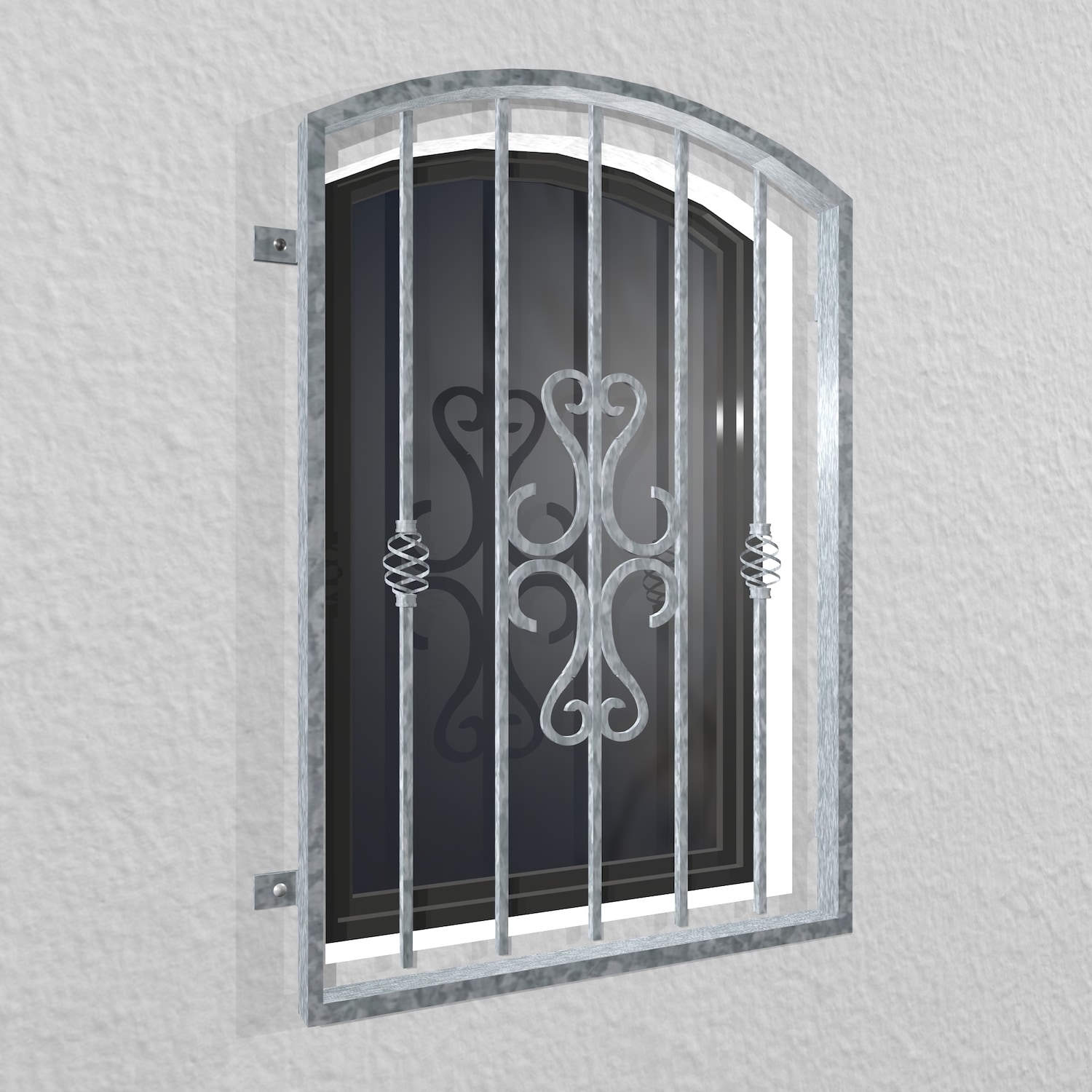 Grille de défense pour fenêtres en acier galvanisé Arc supérieur à volutes 