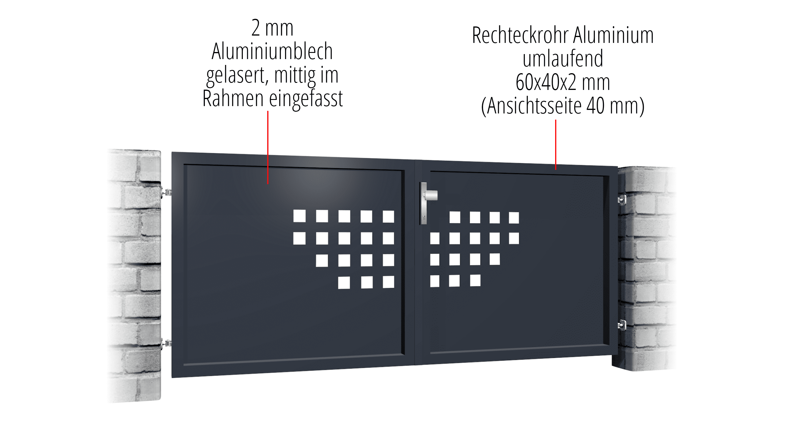 Portail de jardin en aluminium, brise-vue à 2 battants QLH, GE