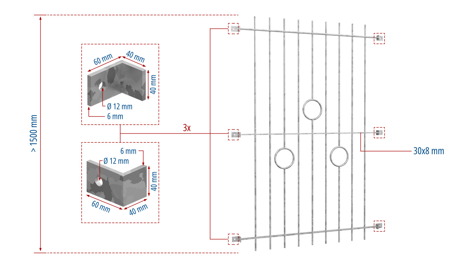 Grille de défense pour fenêtres en acier galvanisé cercle barre