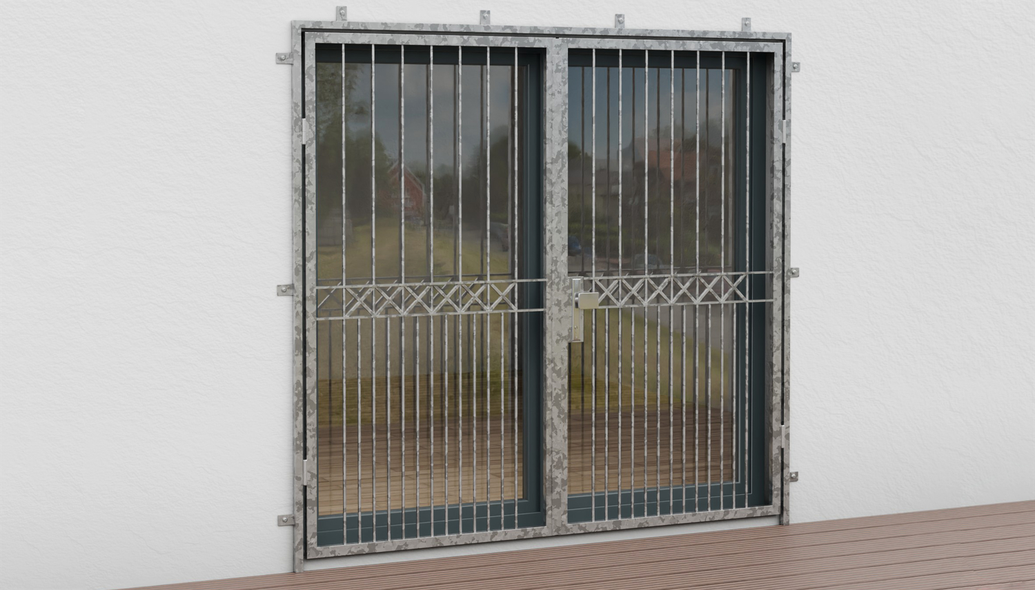 Porte grillagée en acier galvanisé à 2 battants Série X