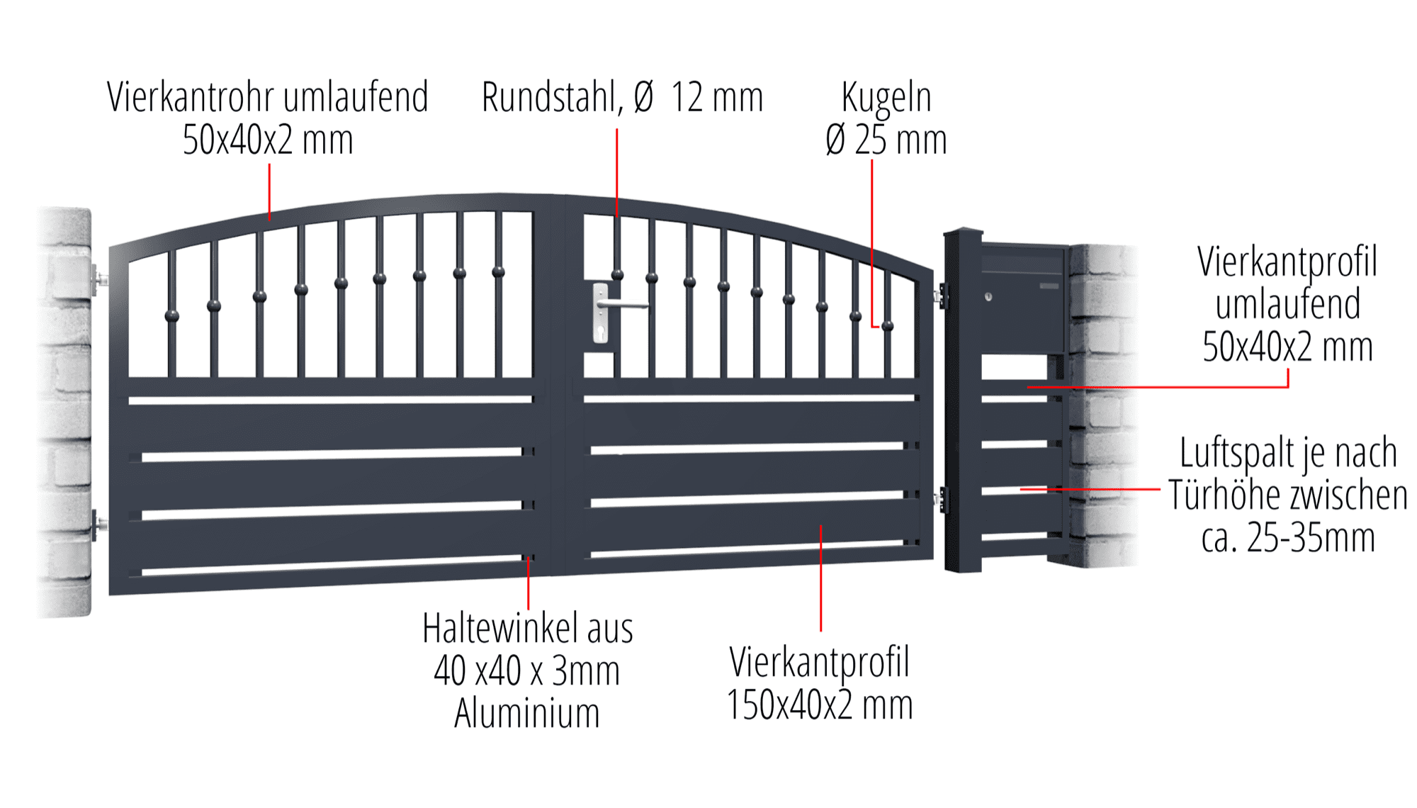 Portail de jardin en aluminium, brise-vue à 2 battants KSKR, OB, BK