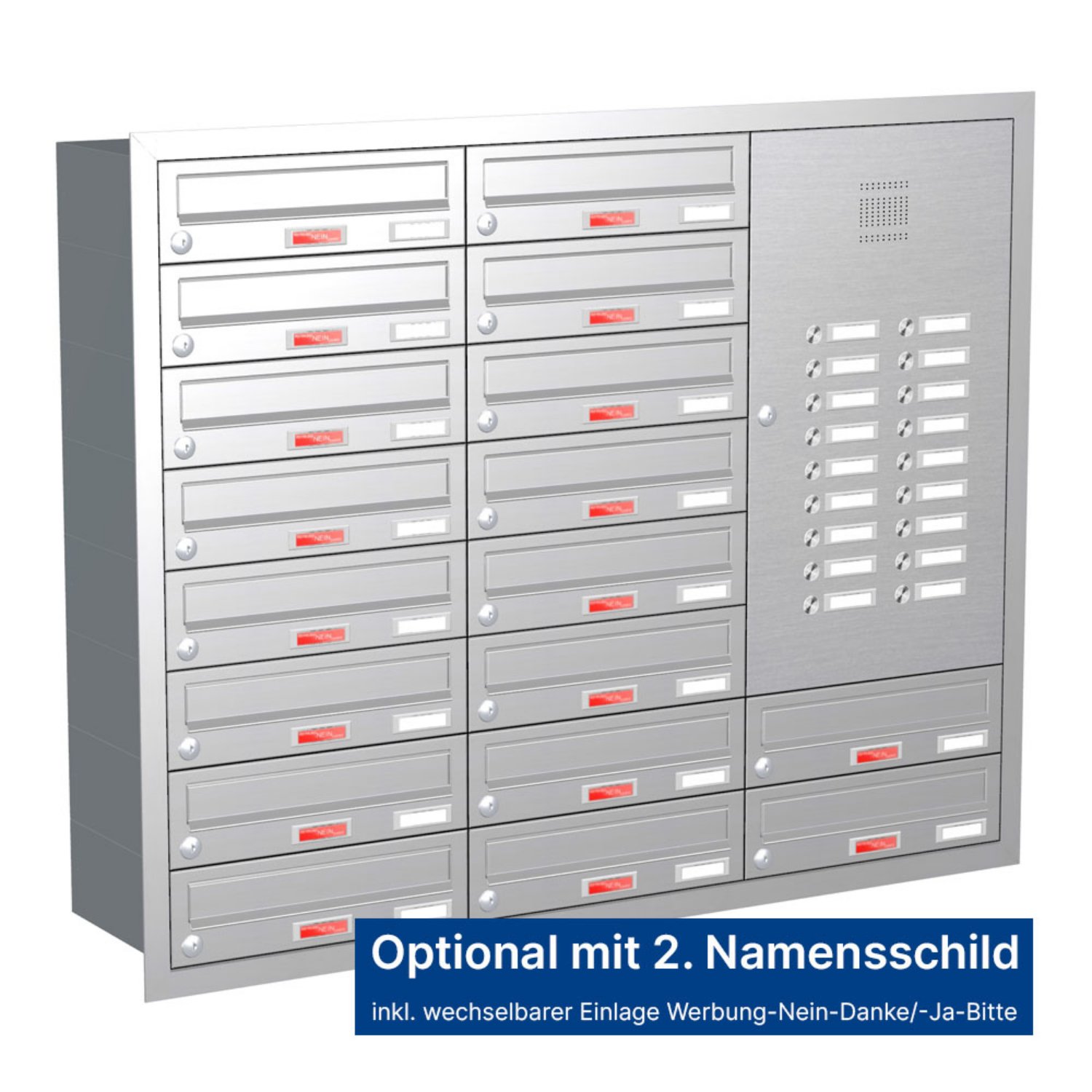 Briefkastenanlage | Unterputz | 18-fach | Waagerecht | Audio | Video | Edelstahl