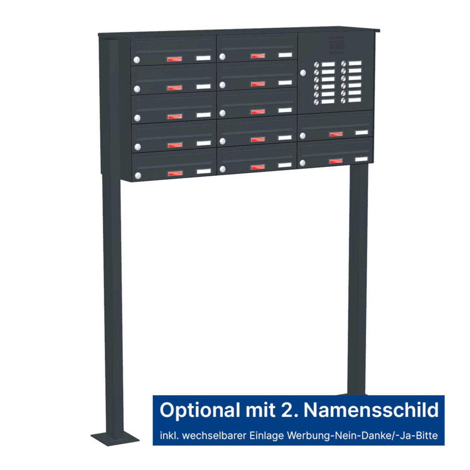 Briefkastenanlage | Freistehend | 12-fach | Waagerecht | Audio | Video | Farbe