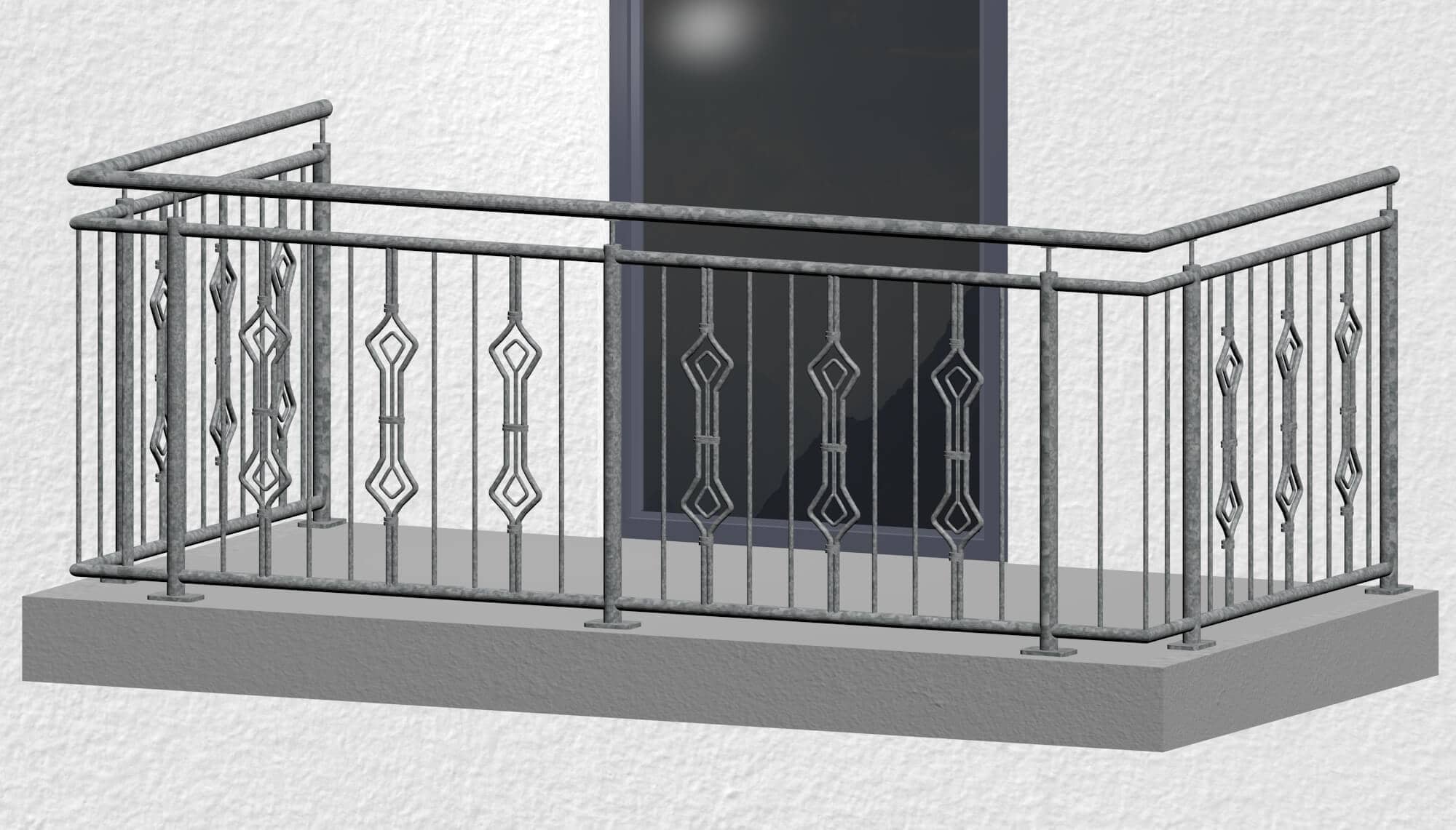 Balustrade de balcon en acier galvanisé sablier triple ornement 