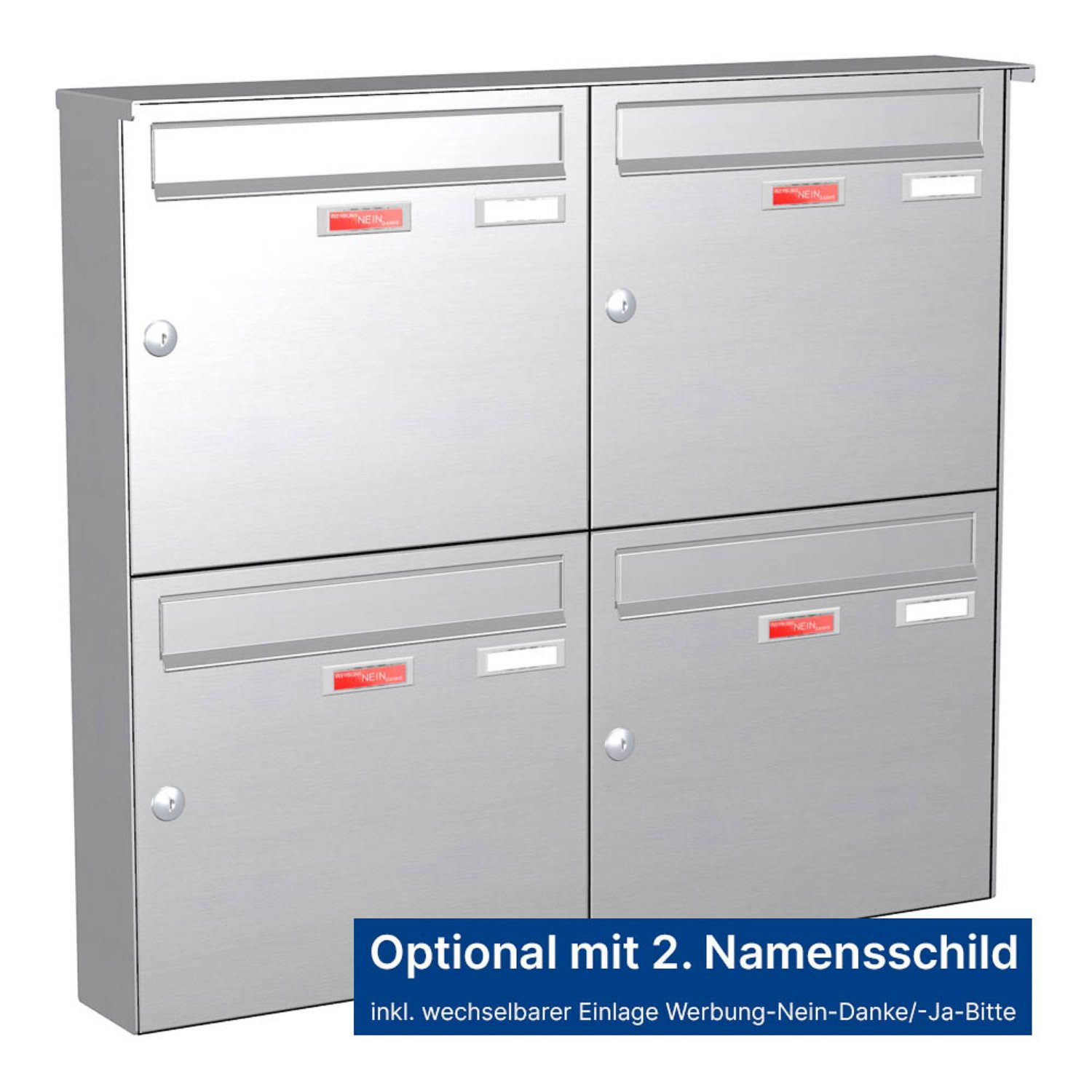 Briefkastenanlage | Aufputz | 4-fach | Senkrecht | Edelstahl