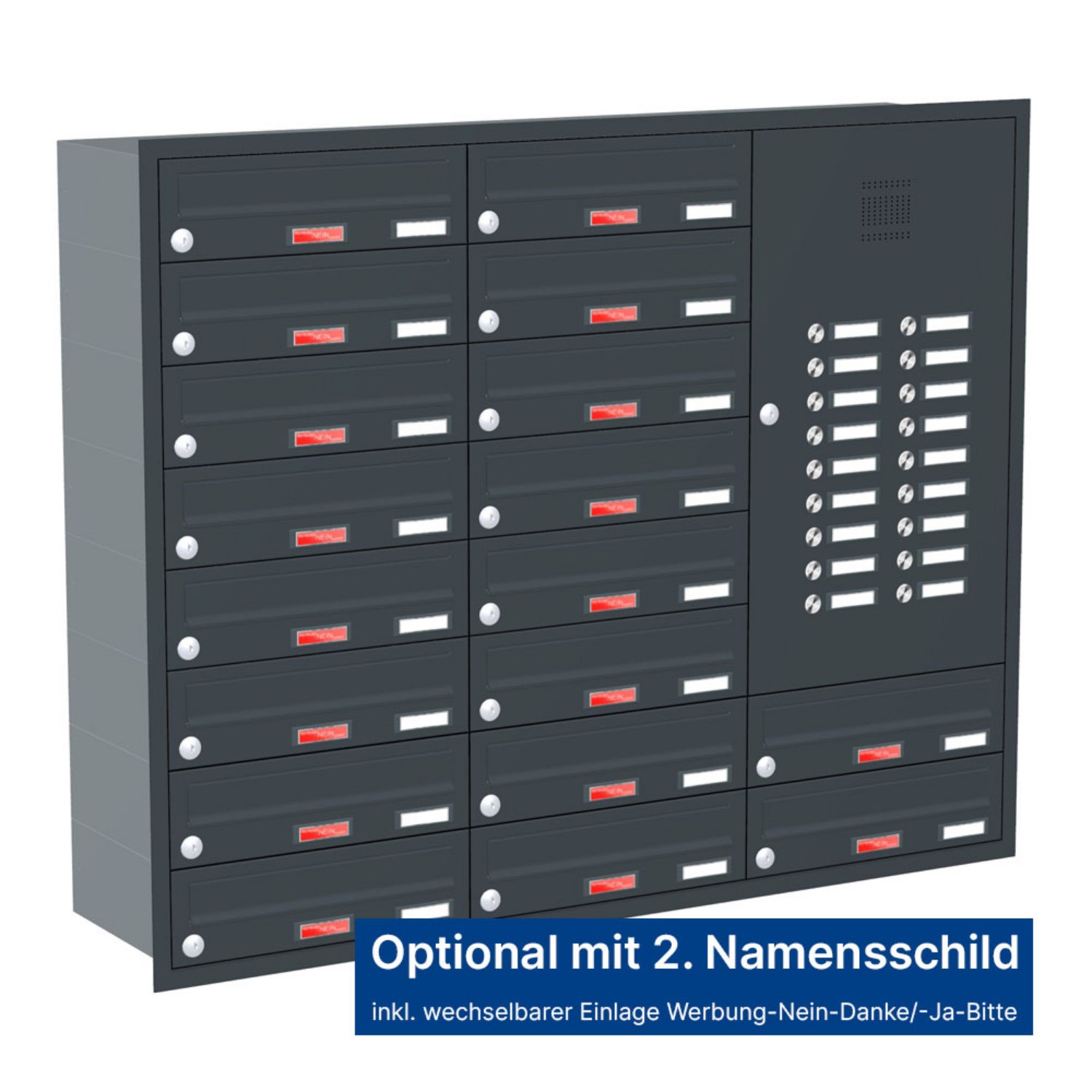 Briefkastenanlage | Unterputz | 18-fach | Waagerecht | Audio | Video | Farbe