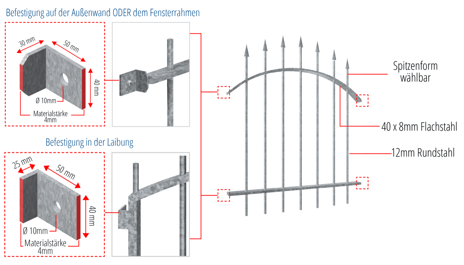 Grille de défense pour fenêtres en acier galvanisé arc supérieur Manchester 