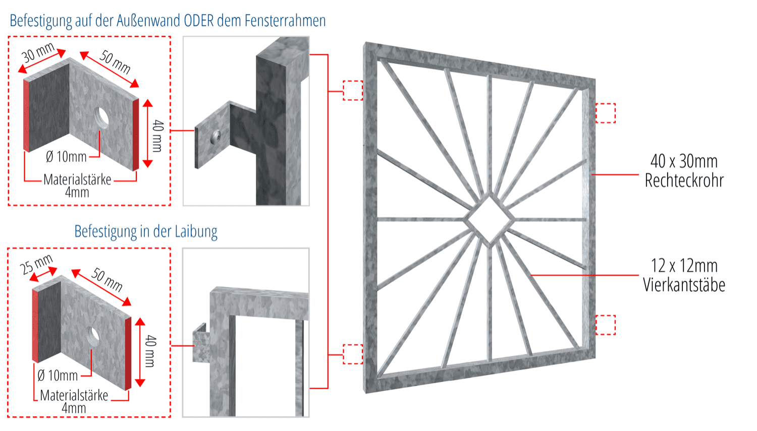 Grille protection fenêtres, panneau latéral 62 × 16/7 cm, blanc