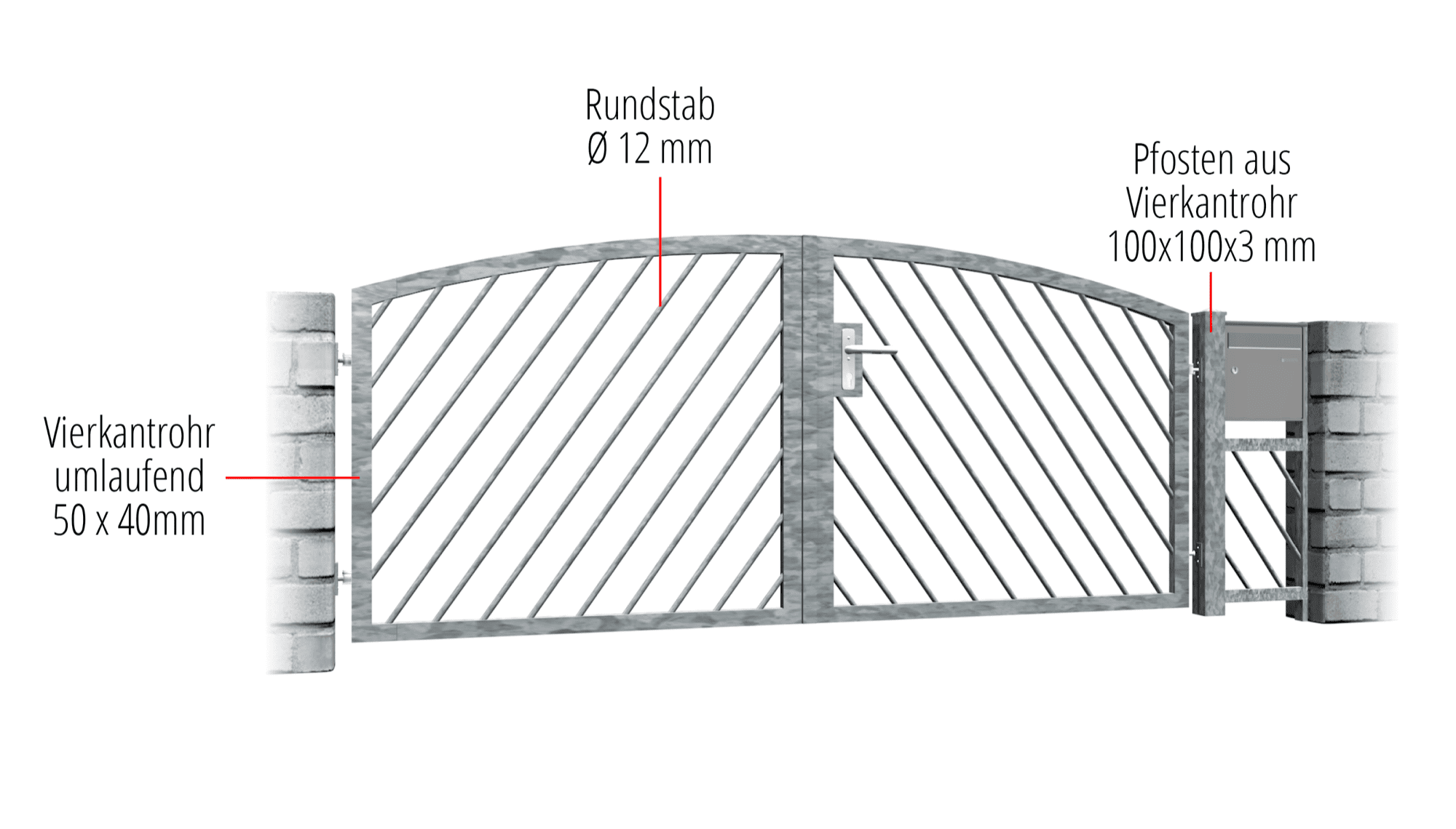 Barrière de jardin en acier galvanisé barre diagonale à 2 battants, OB, BK