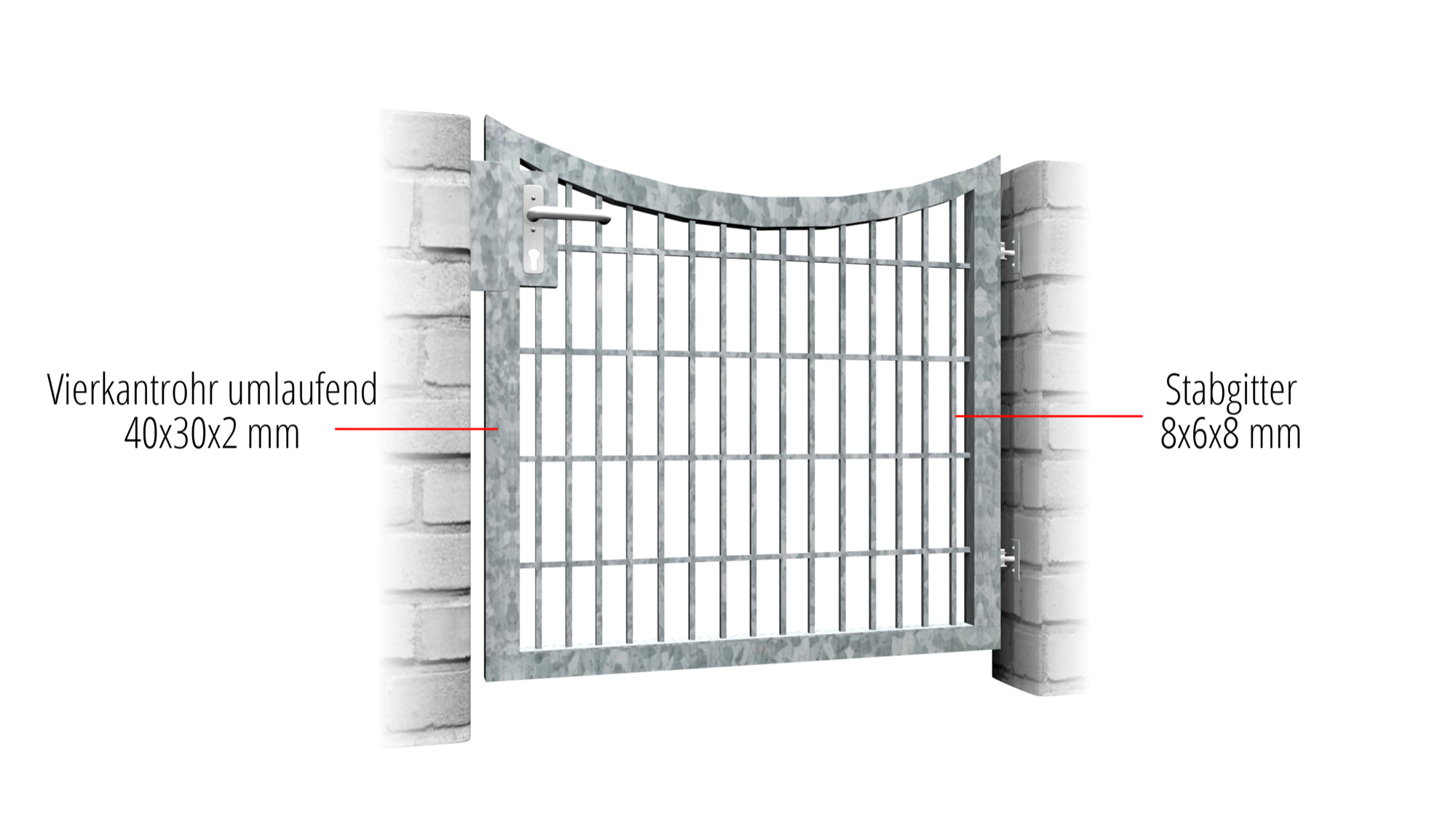 Grille de portillon de jardin en acier galvanisé à barres à 1 battant, UB