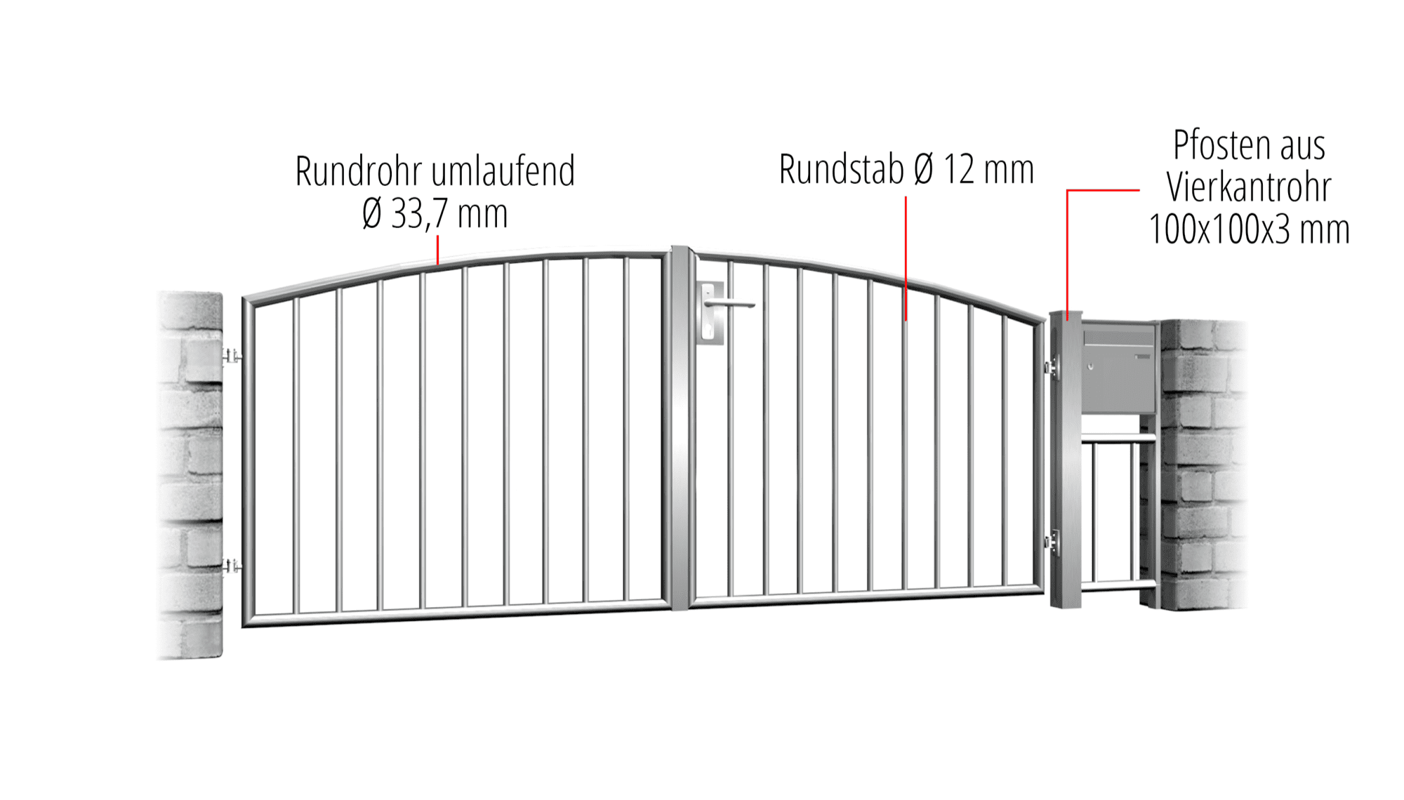 Portail de jardin en acier inoxydable barre verticale à 2 battants 2, OB, BK