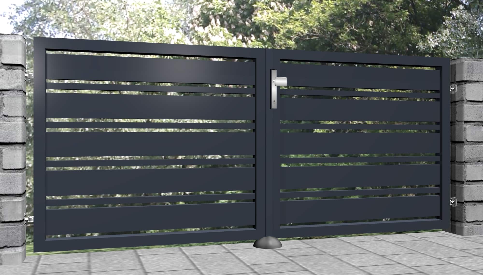 Portail de jardin en aluminium, brise-vue à 2 battants lamelles 2, GE