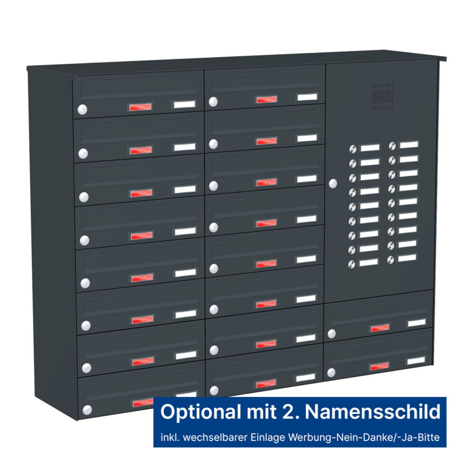 Briefkastenanlage | Aufputz | 18-fach | Waagerecht | Audio | Video | Farbe