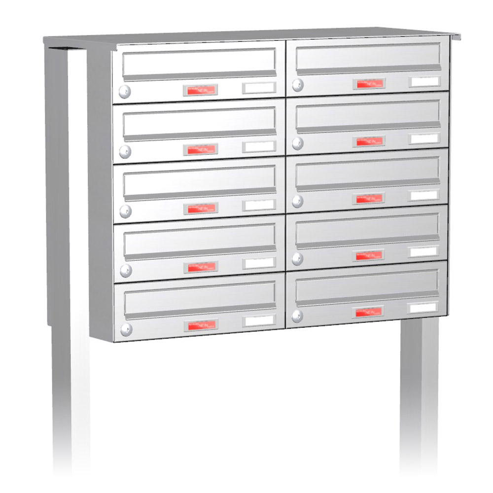 Briefkastenanlage | Freistehend | 10-fach | Waagerecht | Edelstahl