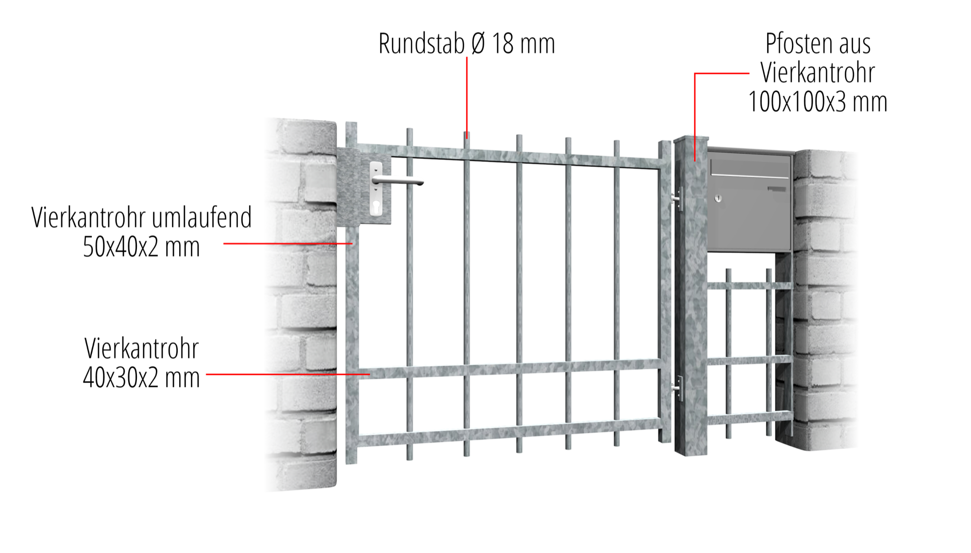 Portillon de jardin en acier galvanisé 1 battant Solid 3, GE, BK