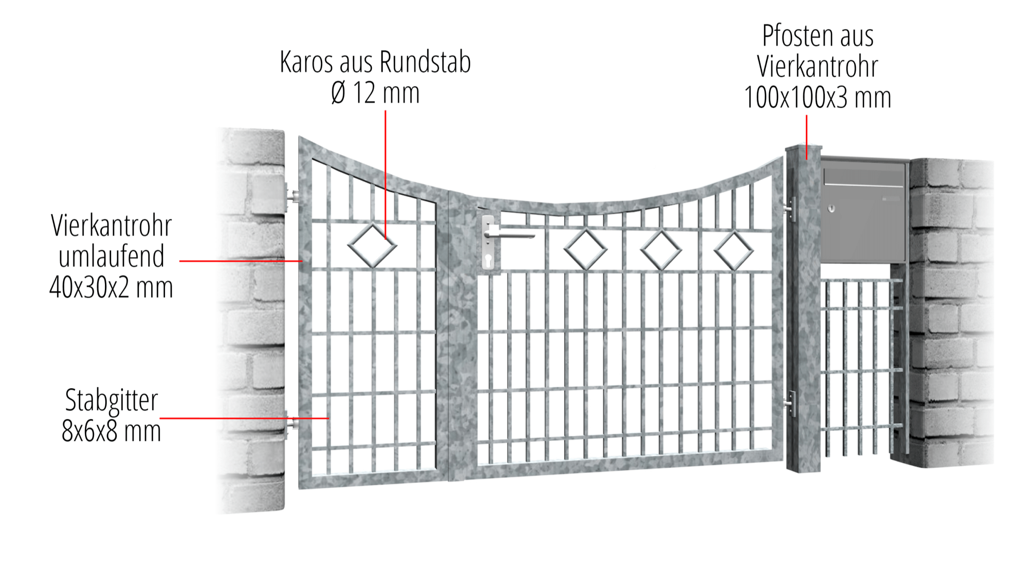 Portillon de jardin en acier galvanisé à 2 battants KR, UB, BK