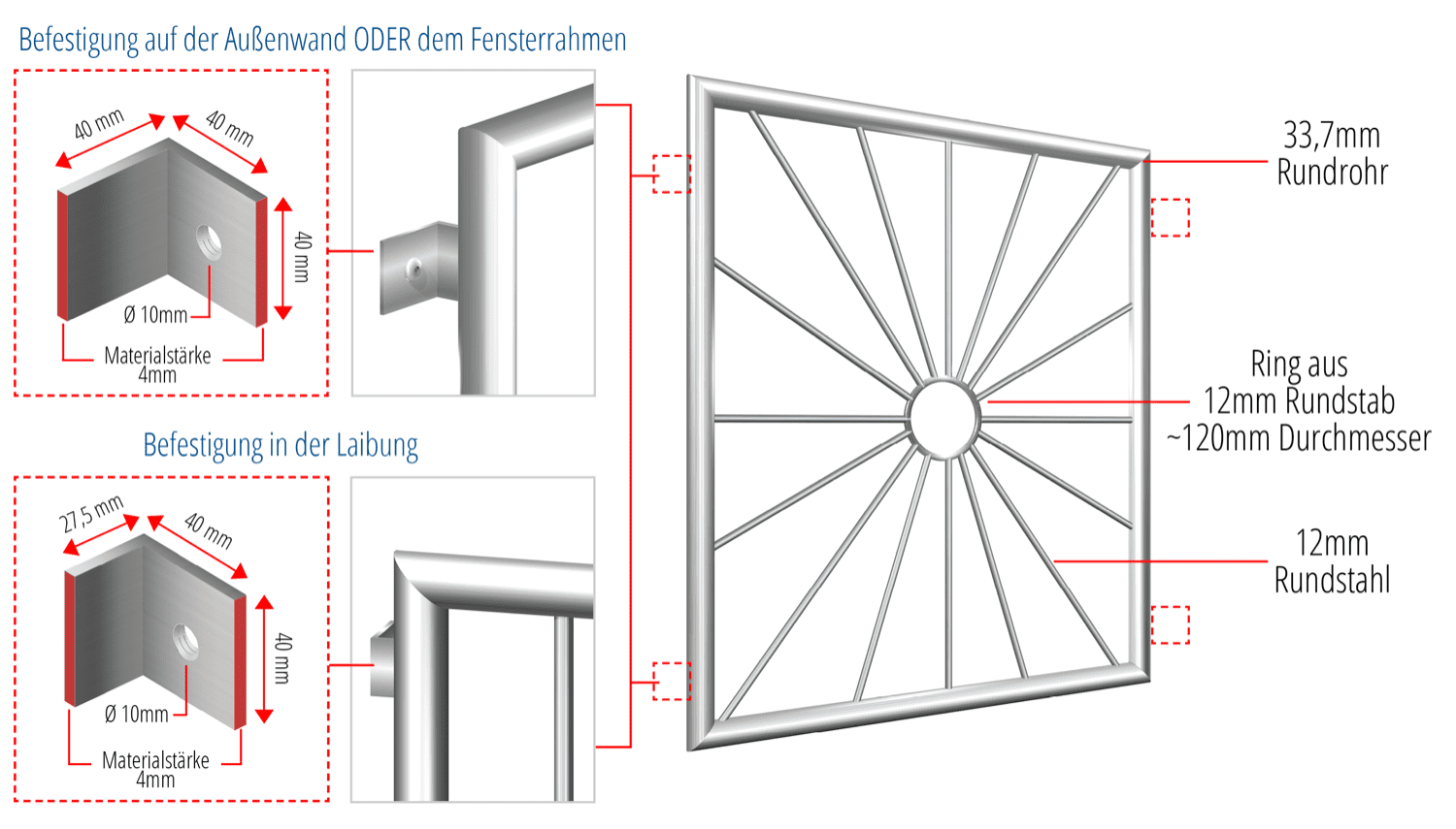 Grille de défense pour fenêtres en acier inoxydable cercle solaire 