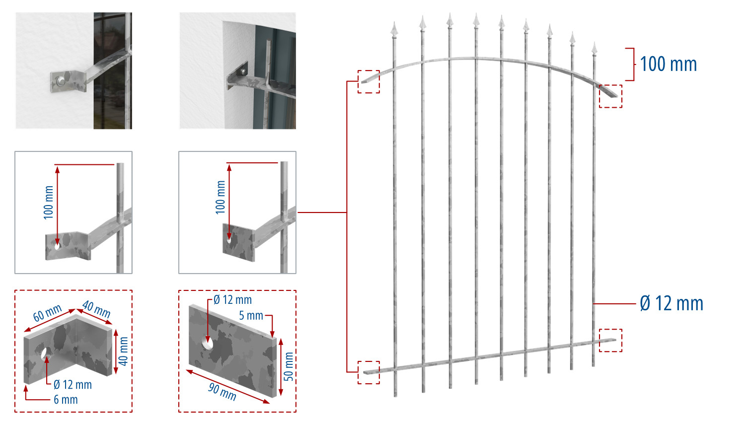 Grille de défense pour fenêtres en acier galvanisé arc supérieur Manchester 