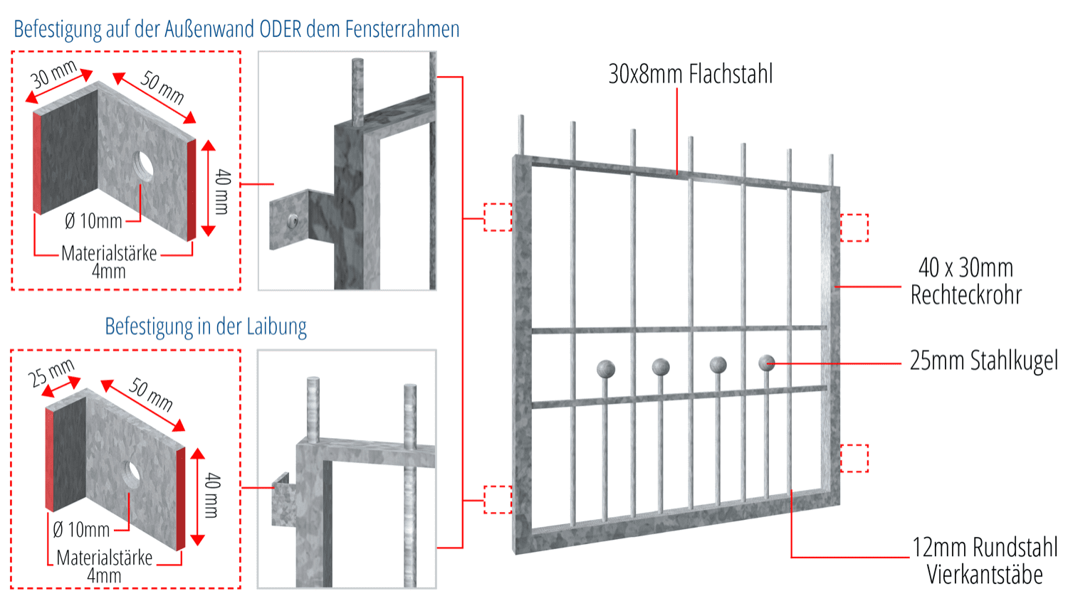 Grille de défense pour fenêtres en acier galvanisé Berlin