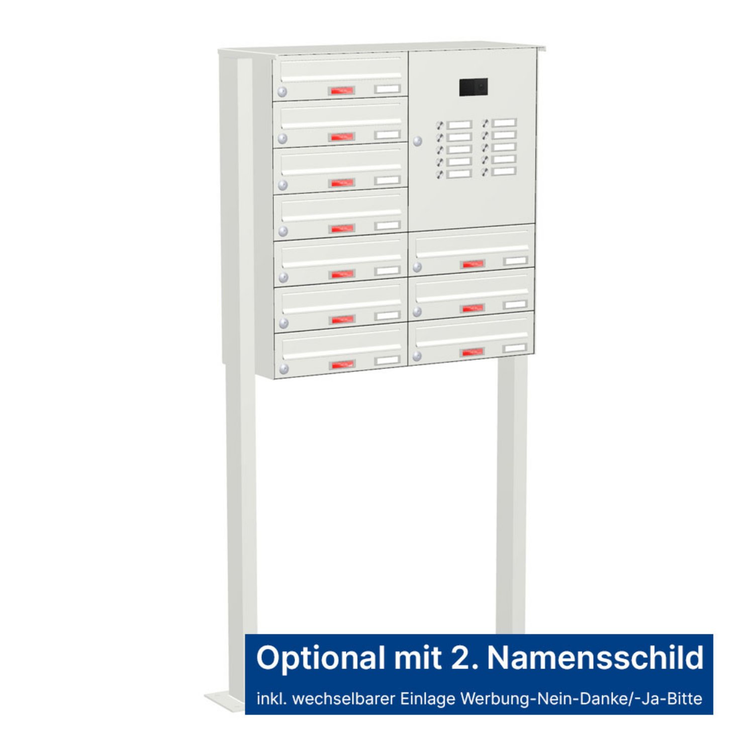 Briefkastenanlage | Freistehend | 10-fach | Waagerecht | Audio | Video | Farbe