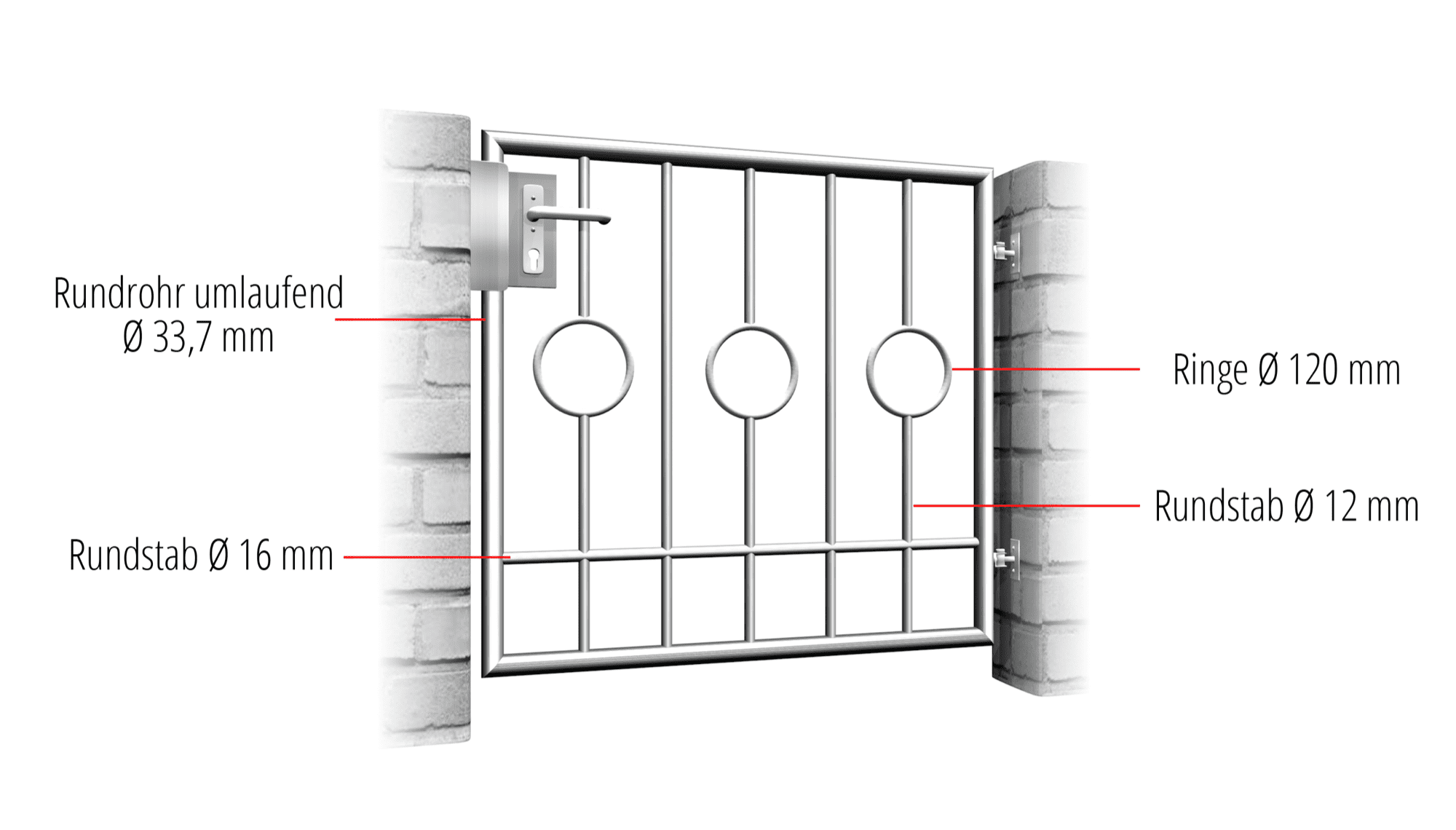 Portillon de jardin en acier inoxydable à 1 battant barre cercle 2 Centre, GE