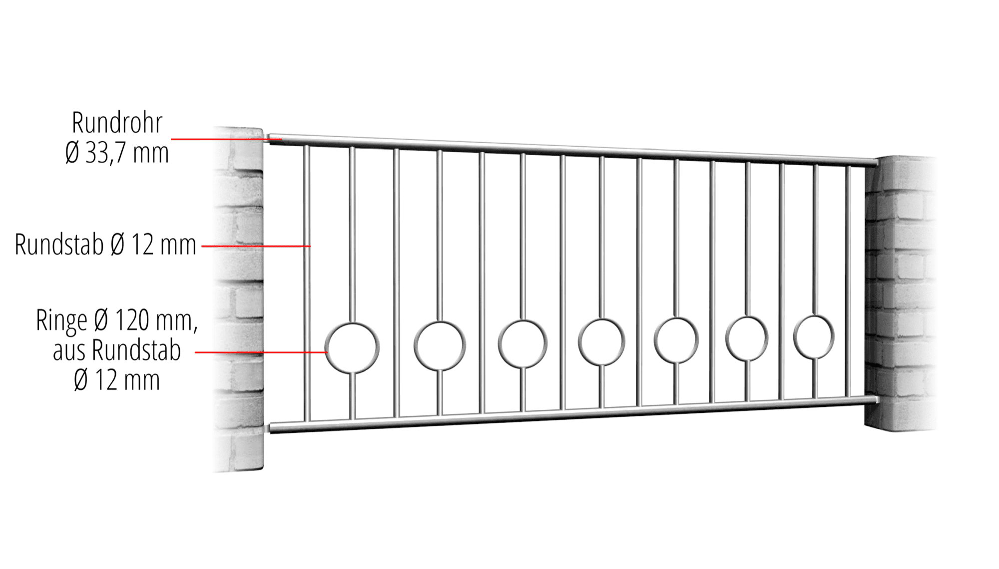 Barrière de jardin en acier inoxydable barre cercle 2 bas, GE