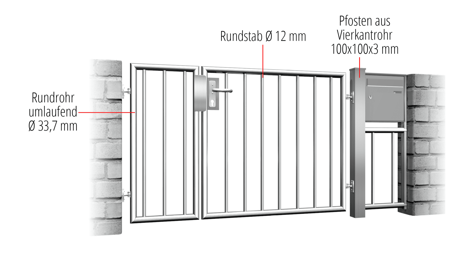 Portillon de jardin en acier inoxydable barre verticale à 2 battants 2, GE, BK