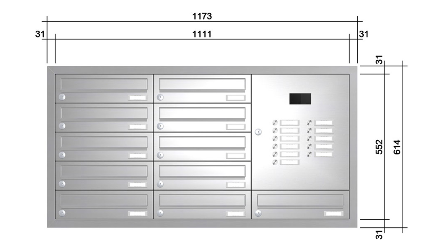 Briefkastenanlage | Unterputz | 11-fach | Waagerecht | Audio | Video | Edelstahl