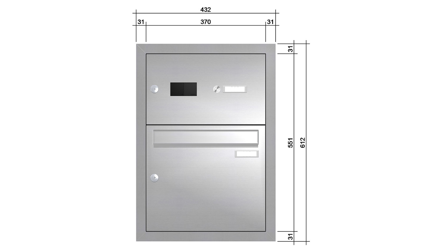 Briefkastenanlage | Unterputz | 1-fach | Senkrecht | Audio | Video | Edelstahl