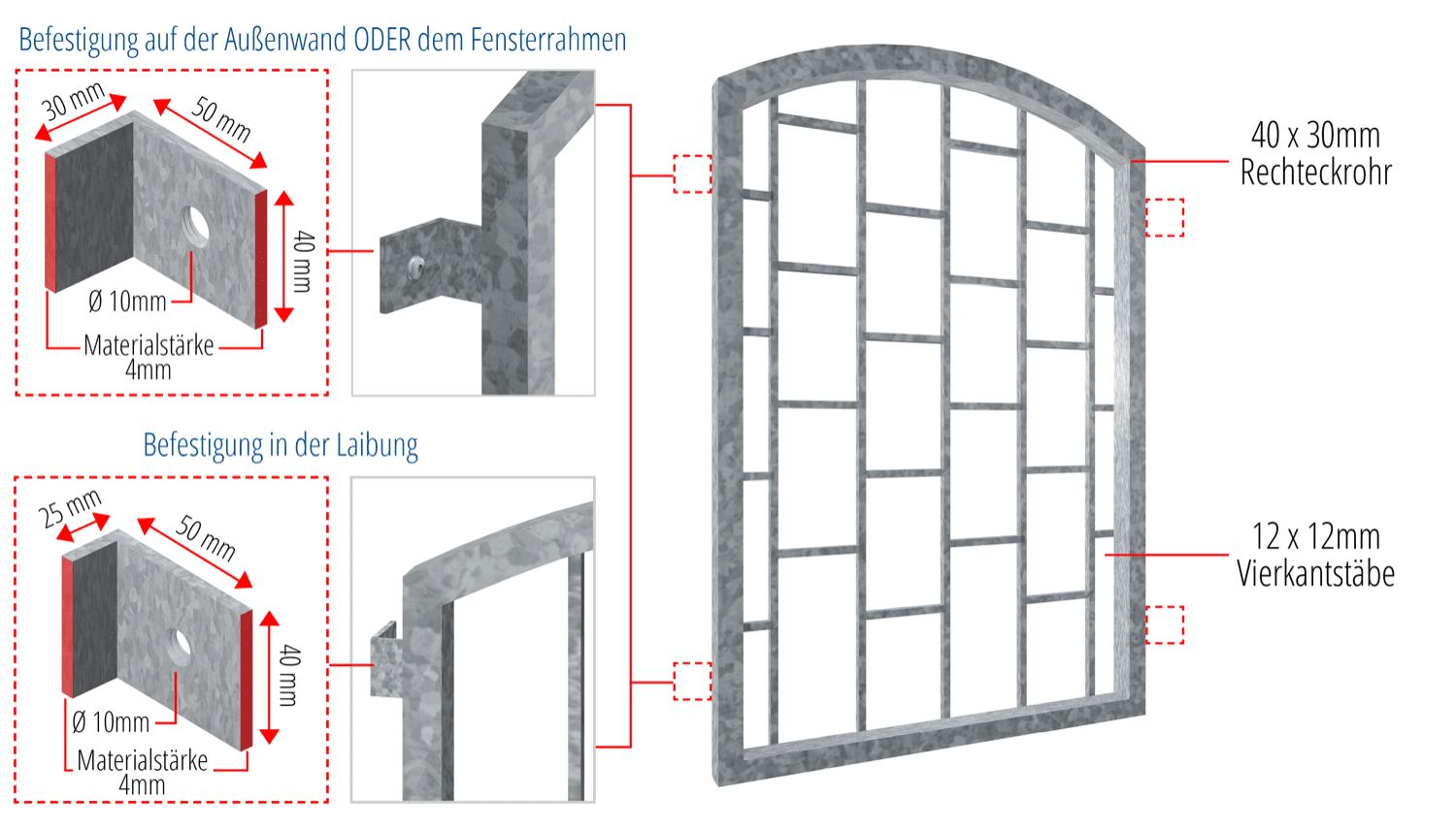 Grille de défense pour fenêtres en acier galvanisé Arc d'échelle 