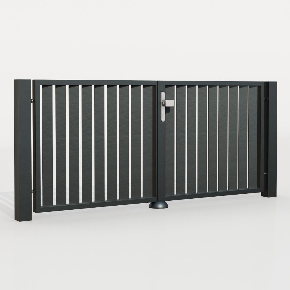 Portail de jardin en aluminium, brise-vue à 2 battants lamelles vertical biais, GE