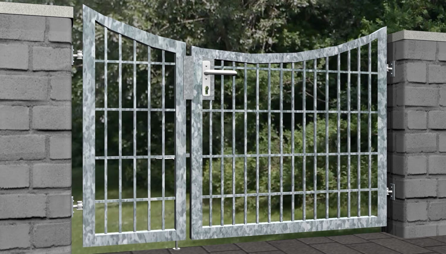 Grille à barres à 2 battants en acier galvanisé pour portillon de jardin, UB