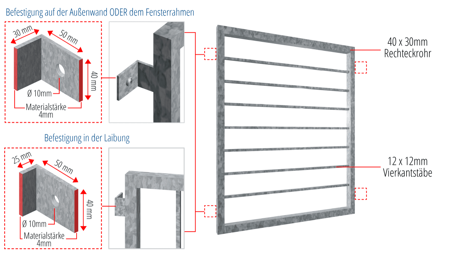 Grille de défense pour fenêtres en acier galvanisé barre transversale