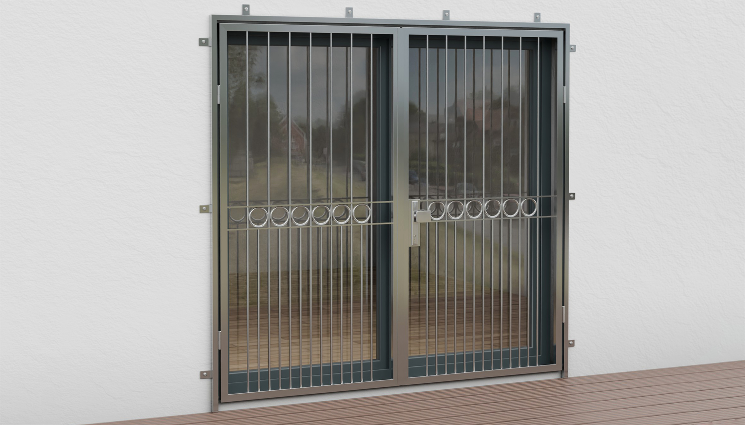 Porte grillagée en acier inoxydable rangée d'anneaux à 2 battants