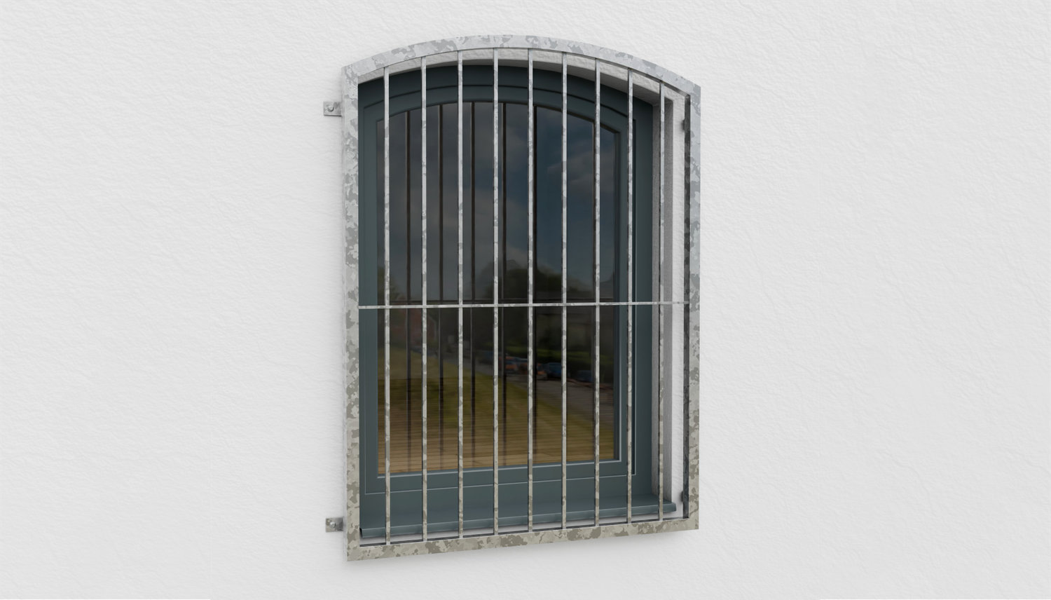 Grille de défense pour fenêtres en acier galvanisé barre verticale Arc supérieur 