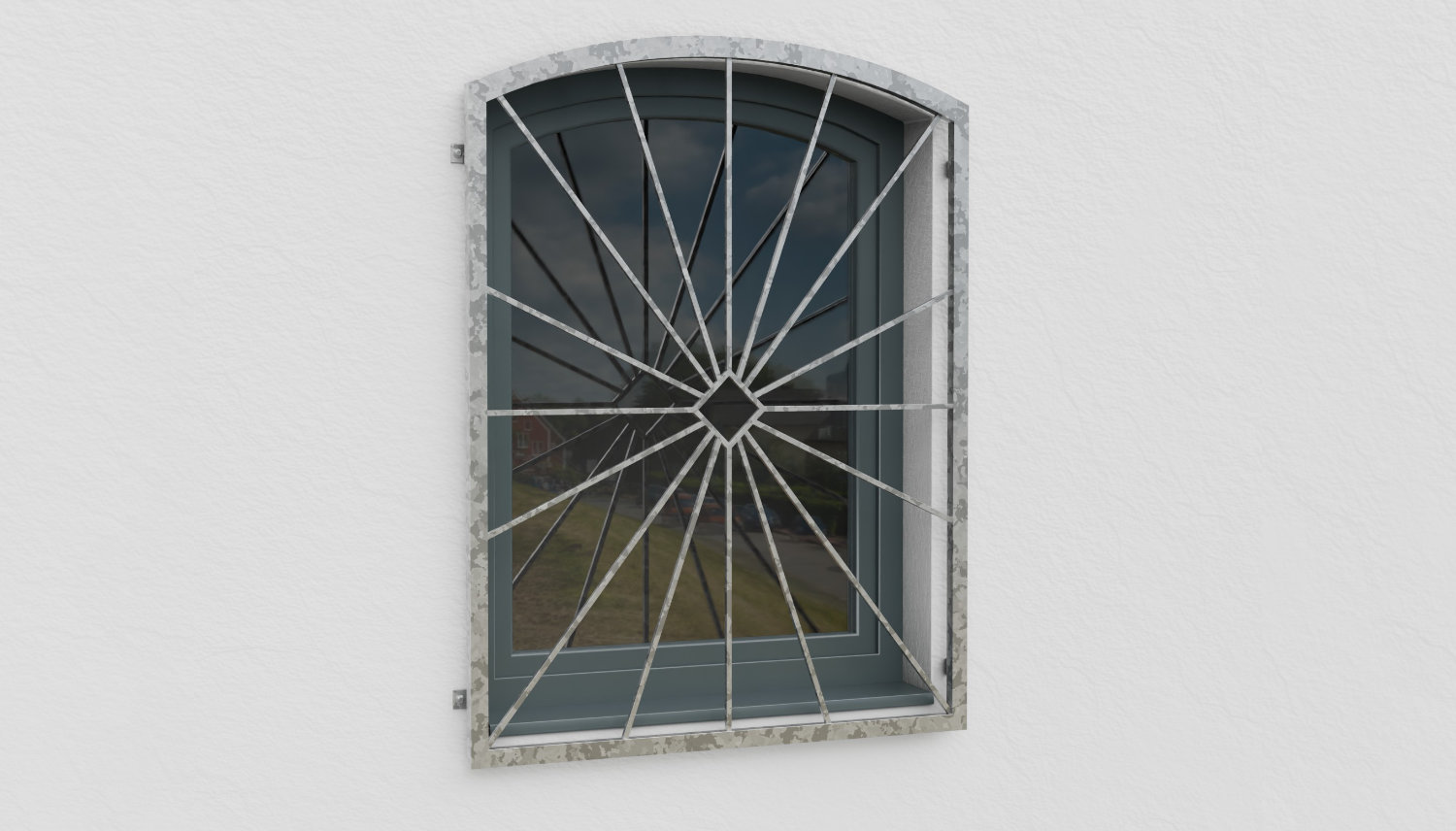 Grille de défense pour fenêtres en acier galvanisé, pare-soleil, arc supérieur 