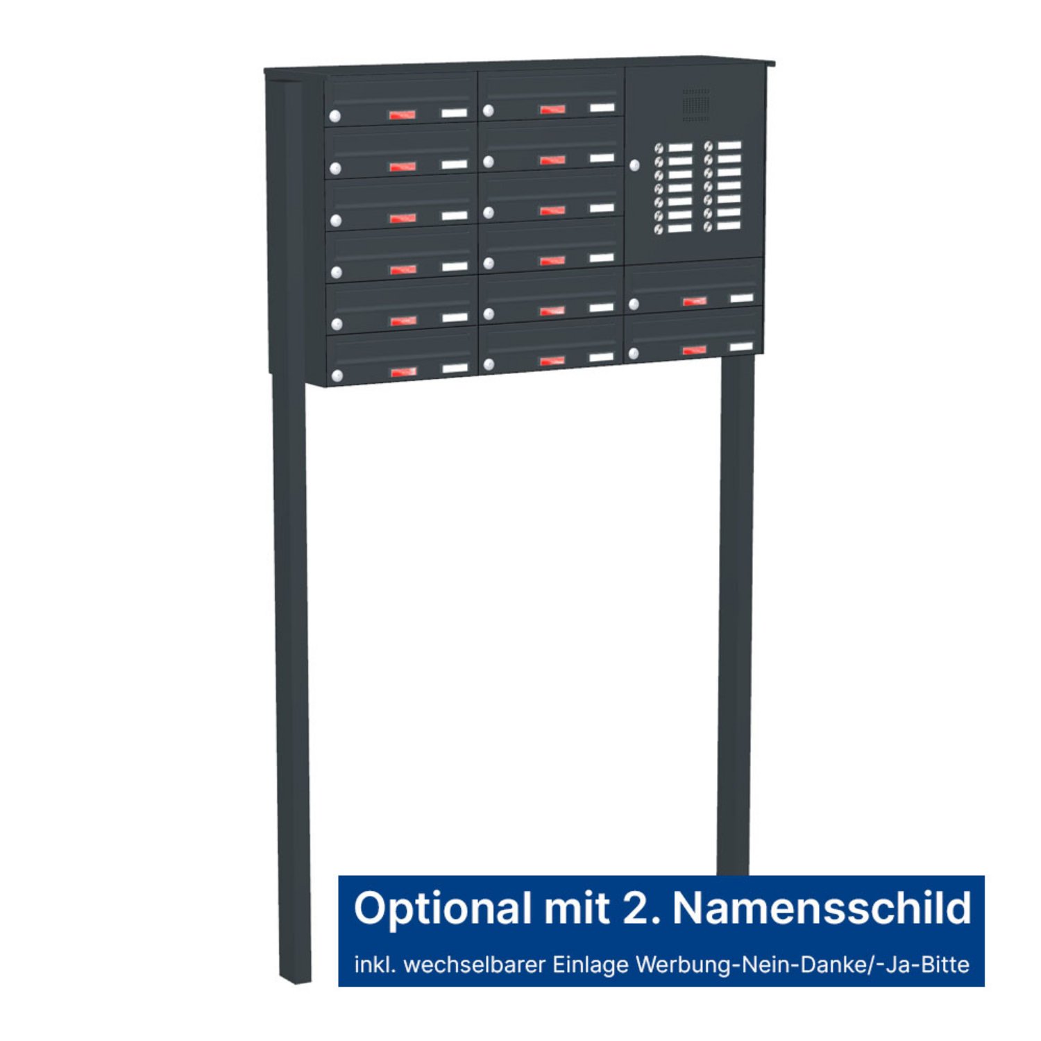 Briefkastenanlage | Freistehend | 14-fach | Waagerecht | Audio | Video | Farbe