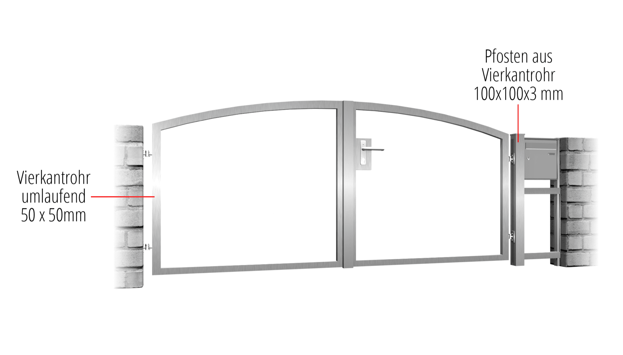 Portail de jardin en acier inoxydable à 2 battants avec remplissage propre, OB, BK