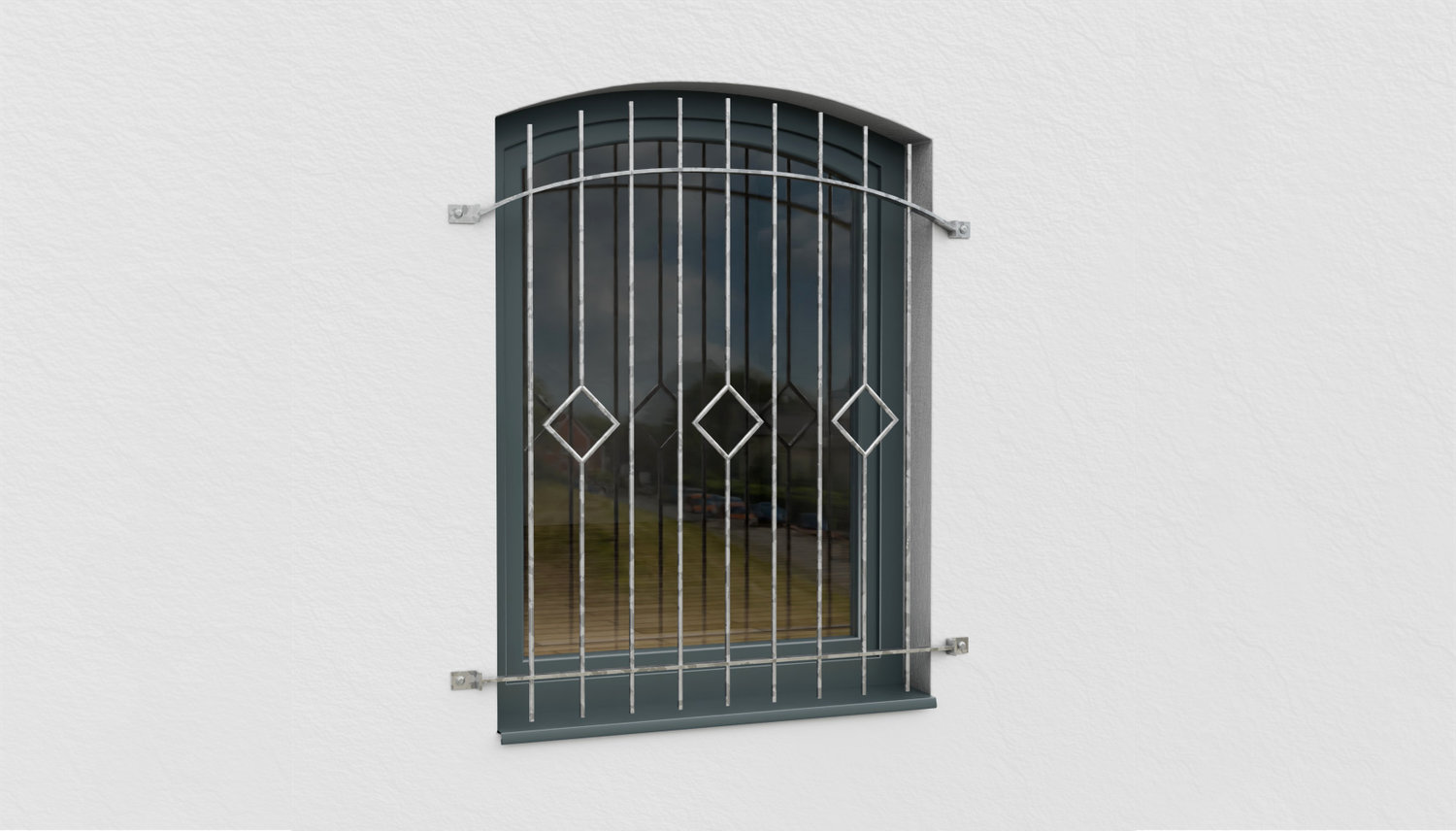 Grille de défense pour fenêtres en acier galvanisé carreaux barre arc supérieur 