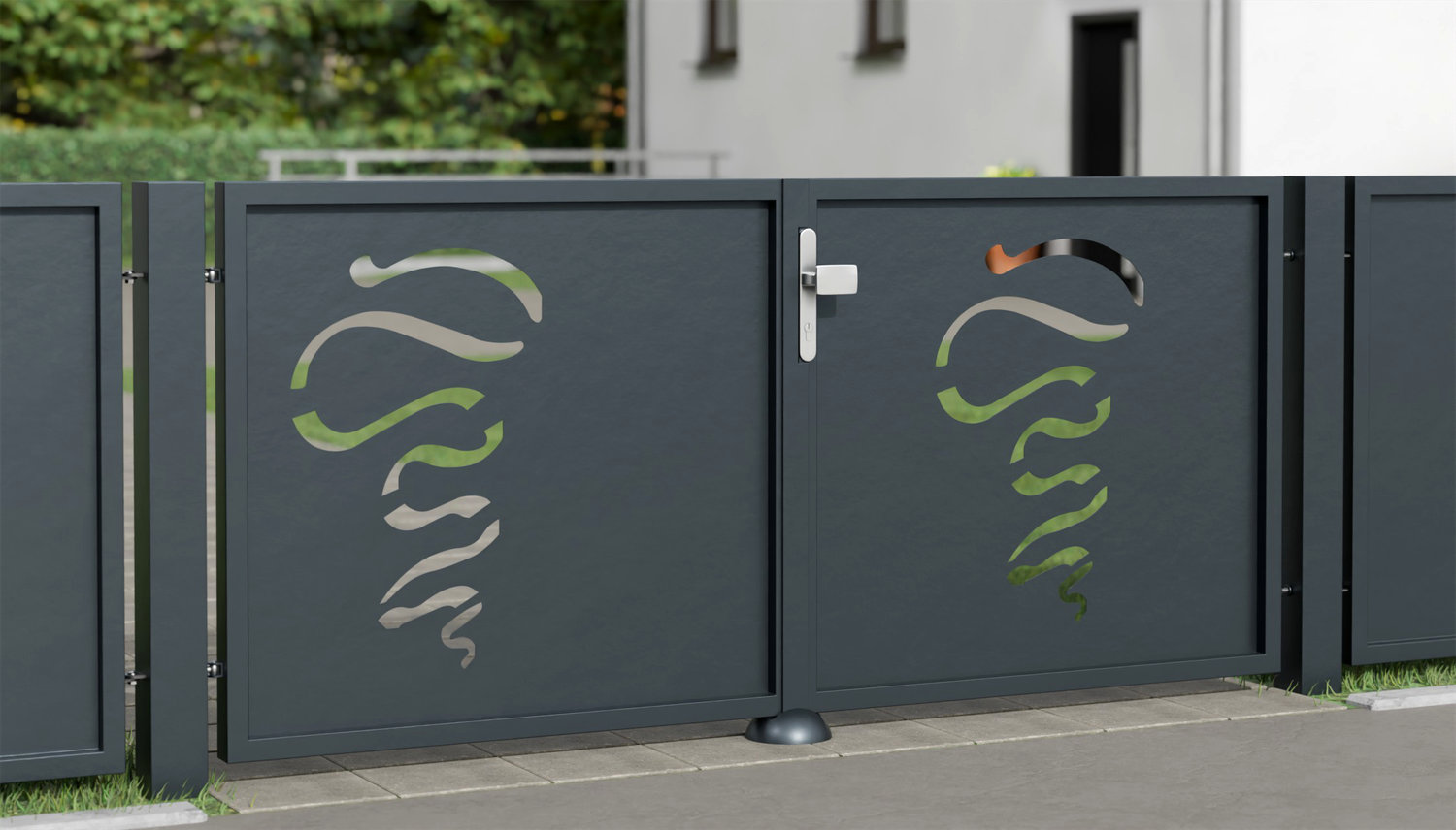 Portail de jardin en aluminium, brise-vue à 2 battants FB, GE
