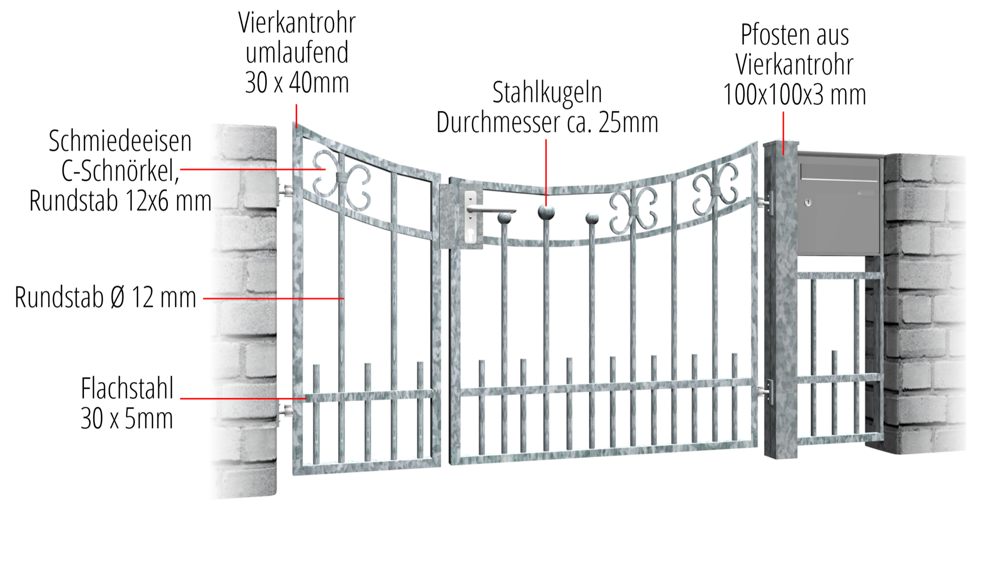 Portillon de jardin en acier galvanisé à 2 battants Berlin, UB, BK